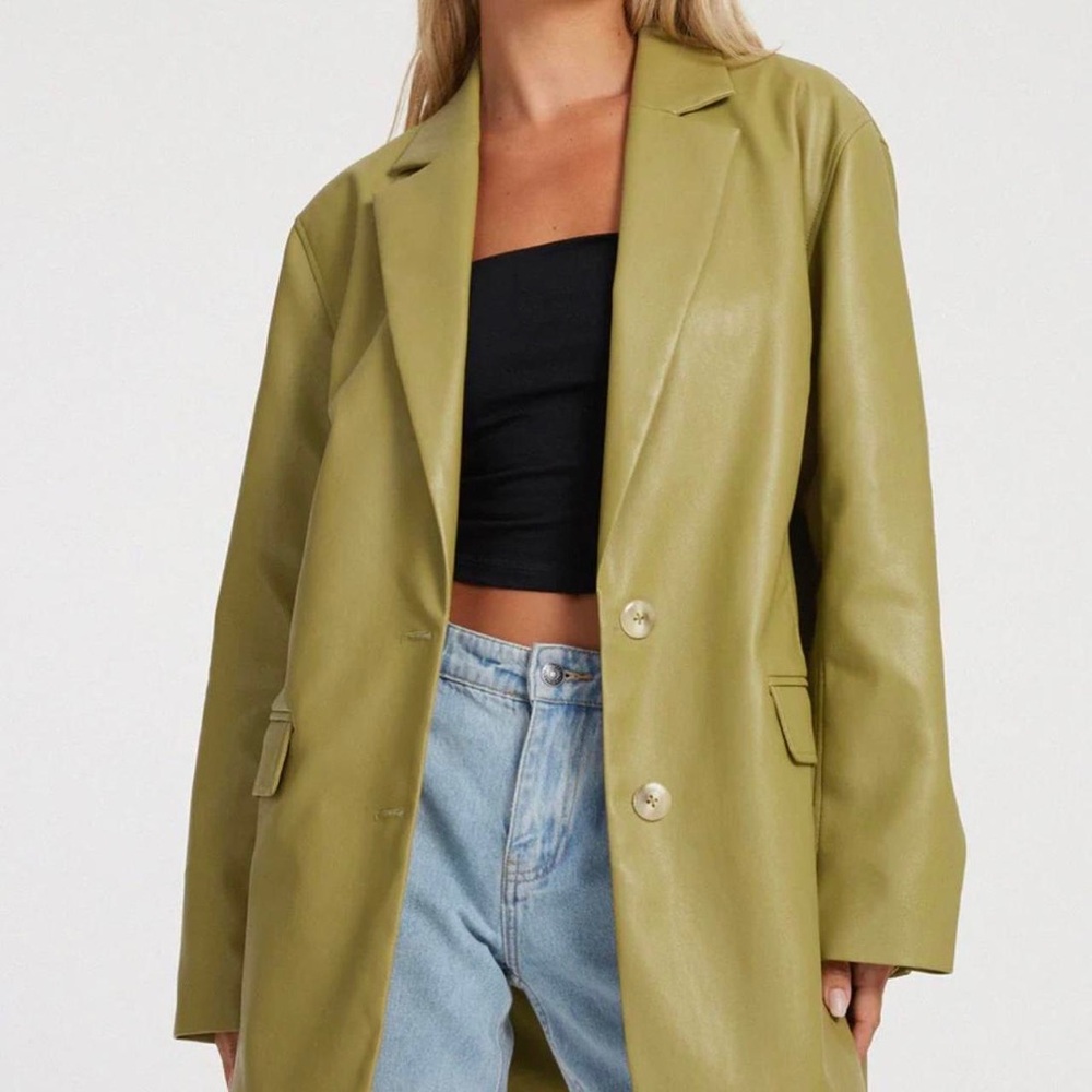 Motel Rocks Olive Green Faux Leather Blazer